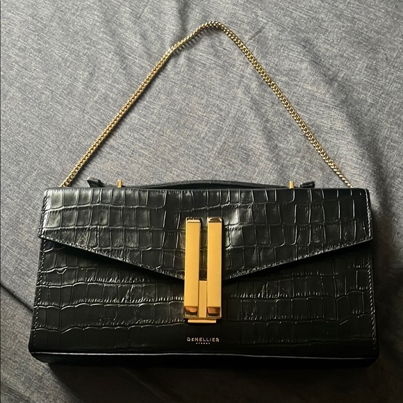 DeMellier Black and Gold Croc-Embossed Shoulder Bag - Picture 1 of 3